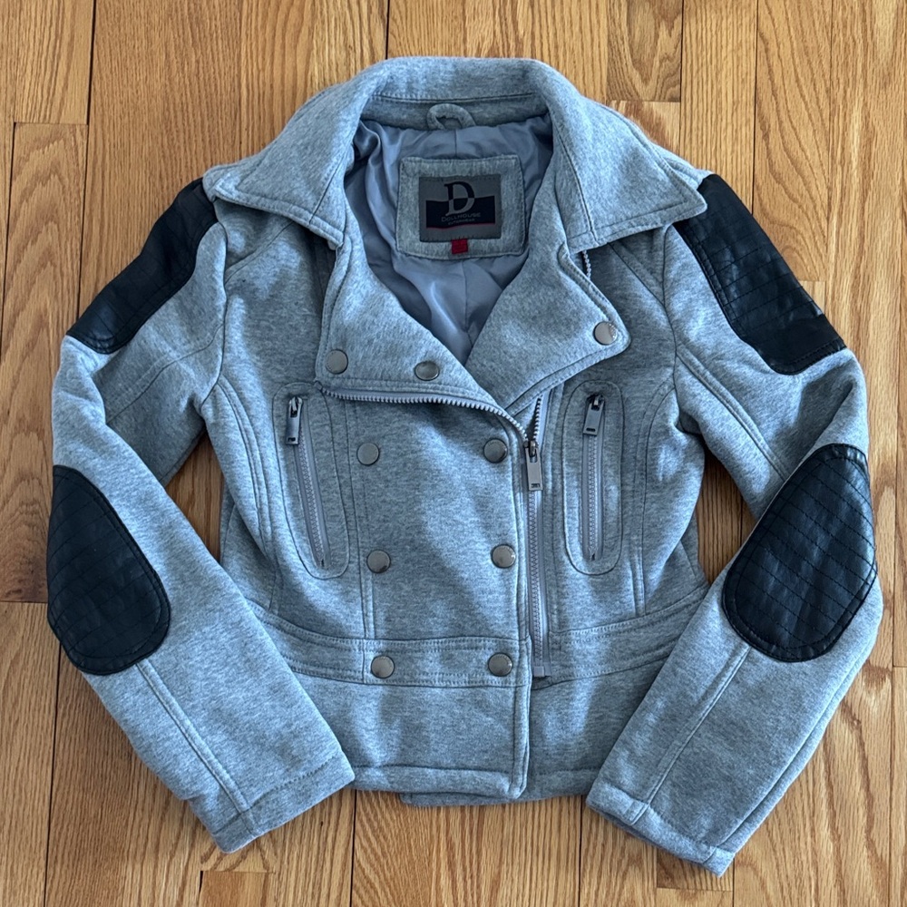 Dollhouse Grey Jacket with Black Quilted Elbow & Shoulder Patches